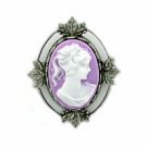 Antique Silver Plated Lilac Cameo Pin Women's Jewelry