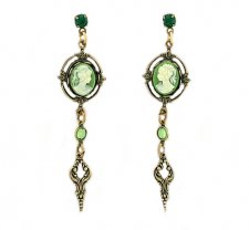 Green Cameo Crystal Drop Earrings Women's Jewelry