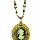 Vintage Cameo Fashion Jewelry | Cameo Locket Necklace - Jet Cameo & Austrian Crystal Women's Jewelry