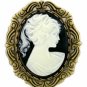 Antique Style Jet Cameo Pin Women's Jewelry