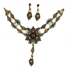 Austrian Crystal Fashion Necklace Set - Topaz Vintage Inspired Women's Jewelry