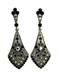 Victorian Style Austrian Crystal Earrings - Jet Filigree Women's Jewelry