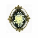Antique Style Black Cameo Flowers Pin Women's Jewelry
