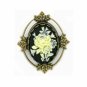 Antique Style Black Cameo Flowers Pin Women's Jewelry