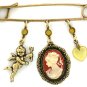 Vintage Cameo Charm Pin - Antique Style Carnelian Cameo Women's Jewelry
