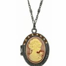 Vintage Fashion Cameo Locket Necklace - Topaz Austrian Crystal Women's Jewelry