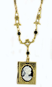 Vintage Cameo Book Locket Necklace - Jet Cameo Women's Jewelry