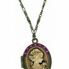 Vintage Fashion Cameo Locket Necklace - Amethyst Austrian Crystal Women's Jewelry