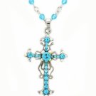 Cross Necklace - Aqua Austrian Crystal Women's Men's Jewelry