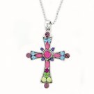 Cross Necklace - Lt. Multi Austrian Crystal Women's Men's Jewelry