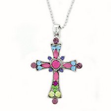 Cross Necklace - Lt. Multi Austrian Crystal Women's Men's Jewelry