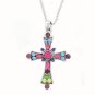Cross Necklace - Lt. Multi Austrian Crystal Women's Men's Jewelry