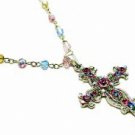 Cross Necklace - Lt. Multi Austrian Crystal Women's Men's Jewelry