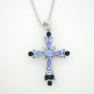 Cross Necklace - Lt. Sapphire Austrian Crystal Women's Men's Jewelry