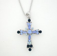 Cross Necklace - Lt. Sapphire Austrian Crystal Women's Men's Jewelry