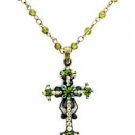 Vintage Cross Necklace - Olivine Green Austrian Crystal Women's Men's Jewelry