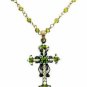 Vintage Cross Necklace - Olivine Green Austrian Crystal Women's Men's Jewelry