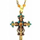 Vintage Cross Necklace - Topaz/Blue Zircon Austrian Crystal Women's Men's Jewelry