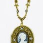 Vintage Cameo Locket Necklace - Blue Cameo Austrian Crystal Women's Jewelry
