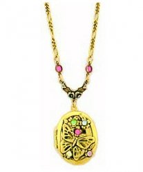Butterfly Locket Necklace - w/Austrian Crystals Women's Jewelry