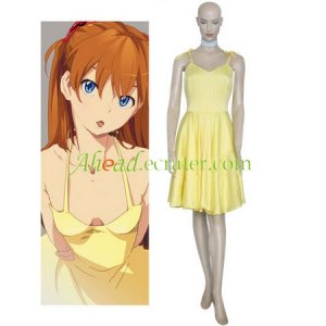 Neon Genesis Evangelion Asuka Yellow Dress Halloween Cosplay Costume