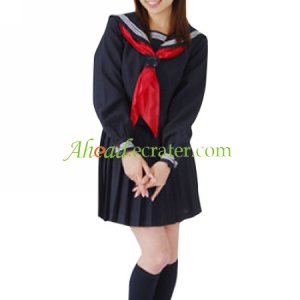 Deep Blue Long Sleeves Cosplay School Uniform