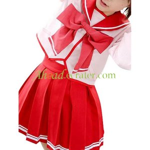 Red Long Sleeves Bow School Uniform Cosplay Costume