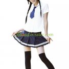 White And Blue Short Sleeves School Uniform cosplay costume