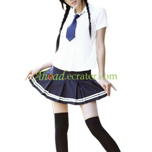 White And Blue Short Sleeves School Uniform cosplay costume