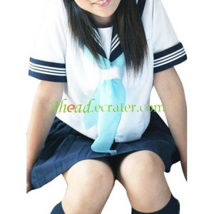White And Blue Tie Cosplay School Uniform Costume
