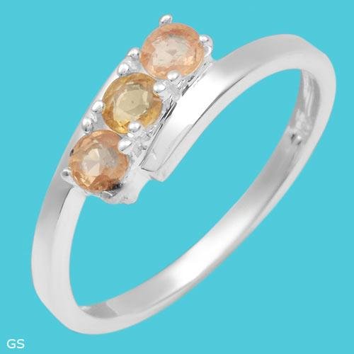 3 Stone Yellow Sapphire Ring Sterling Silver Ladies Size 7