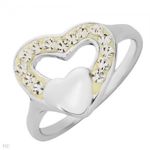 White Crystal Heart Ring Sterling Silver Ladies Size 8.5