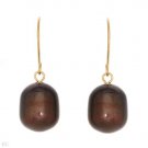 9-10mm Black Pearl Earrings on 14k Yellow Gold  Fish Hook Style