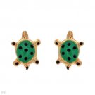 Child's 10k Gold Enamel TURTLE Earrings Stud/Post FROG Box