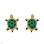 Child's 10k Gold Enamel TURTLE Earrings Stud/Post FROG Box