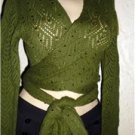 NWT MISS ME Olive Green/Sequin Sweater Shrug/Tie Sz S