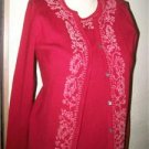 CHARTER CLUB Red Silk Blend Beaded Sweater Twinset Sz S