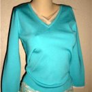 NEIMAN MARCUS Aqua/White Silk Sweater, Sz. Med