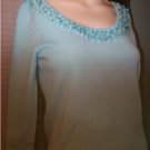 BOB MACKIE Aqua Beaded Sweater Sz PS