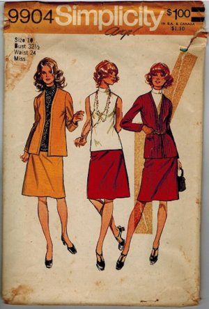 Simplicity 9904 1970s JACKET, BLOUSE & SKIRT Vintage Sewing Pattern