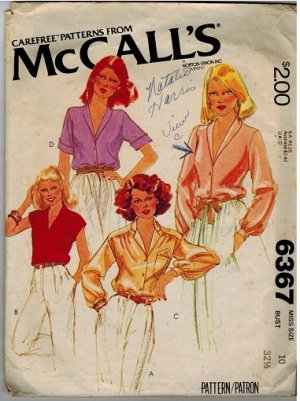 McCall's 6367 70s Shawl and Notch Collar BLOUSES Vintage Sewing Pattern