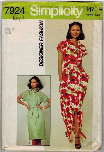 Simplicity 7924 70s "Designer Fashion" DRESS Vintage Sewing Pattern