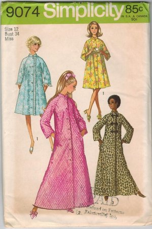 Simplicity 9074 70s *UNCUT Classic Women's ROBES frog closings Vintage Sewing Pattern