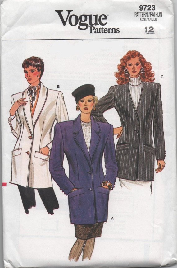 Vogue 9723 80s *UNCUT* unlined JACKET, Vintage Sewing Pattern