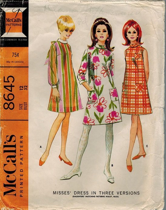 1960s MOD A Line Dress Pattern SIMPLICITY 7082 Five Versions
