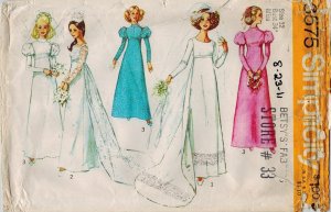 Vintage Wedding Simplicity 8575 70s Vintage WEDDING DRESS & BRIDESMAID DRESS  Sewing Pattern