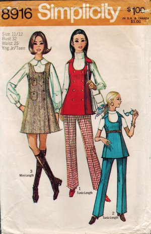 Simplicity 8916 70s Classic MINI-JUMPER & TUNIC & PANTS , Vintage Sewing Pattern