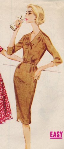 McCall's 5707 60s Half Size V-NECK DRESS w/ Slim or Full Skirt, Vintage Sewing Pattern