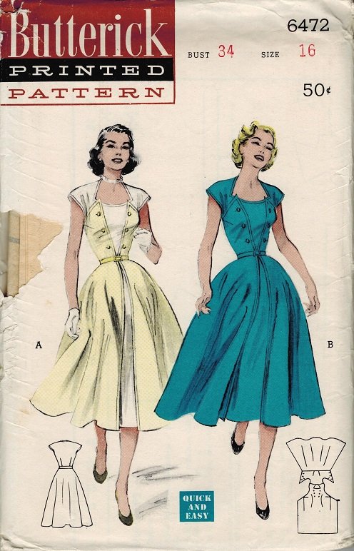 Butterick 6472 50s Wrap Around Walk Away DRESS Vintage Sewing Pattern ...