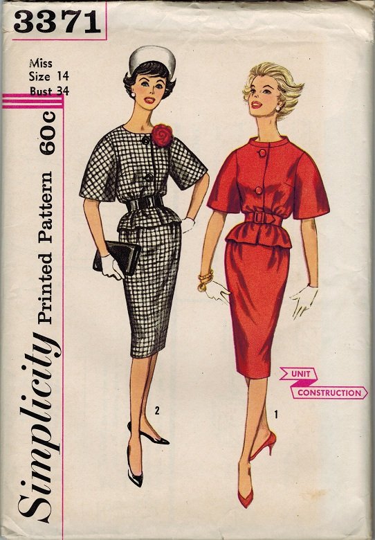 Simplicity 3371 60s Jackie-O/Pan Am Era SUIT DRESS Vintage Sewing Pattern